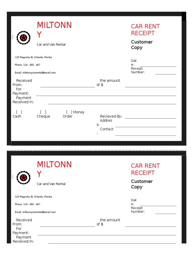 Car Rental Receipt Template | PDF
