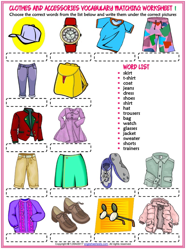 esl worksheet clothes