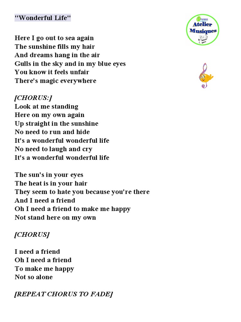 Wonderful Life Paroles PDF
