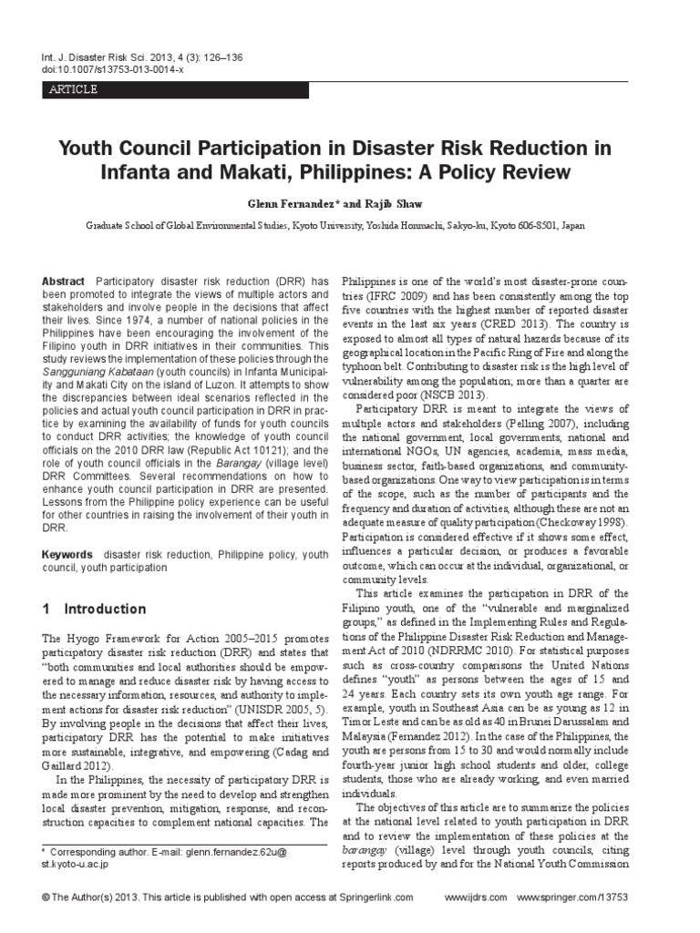 Youth Council Participation in Disaster PDF | PDF | Disaster Risk ...