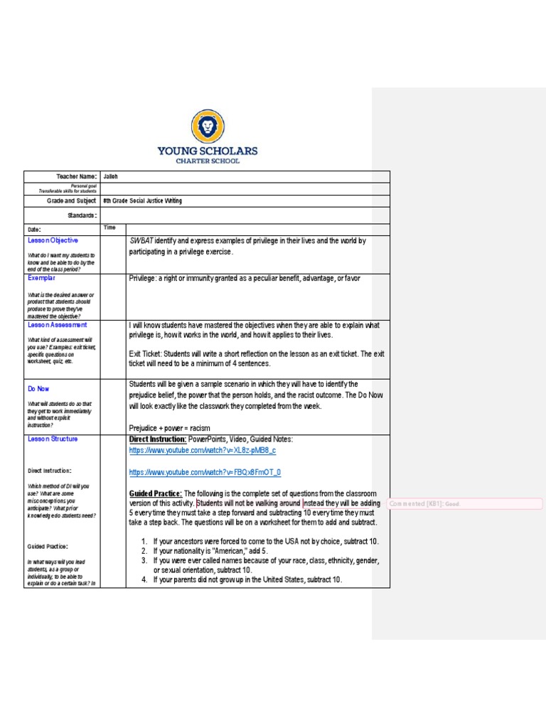 Privilege Lesson Plan Pdf Lesson Plan Racism