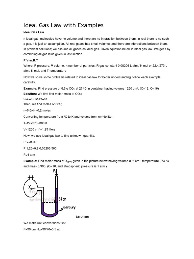 Ideal Gas Law With Examples Gases Mole Unit