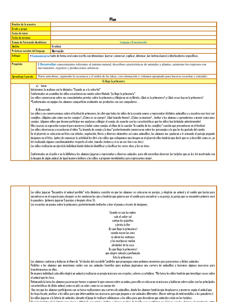 Situación Didáctica Ya Llego La Primavera
