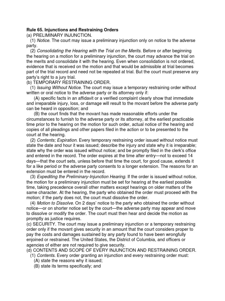 Civil Code PDF Federal Rules Of Civil Procedure Injunction