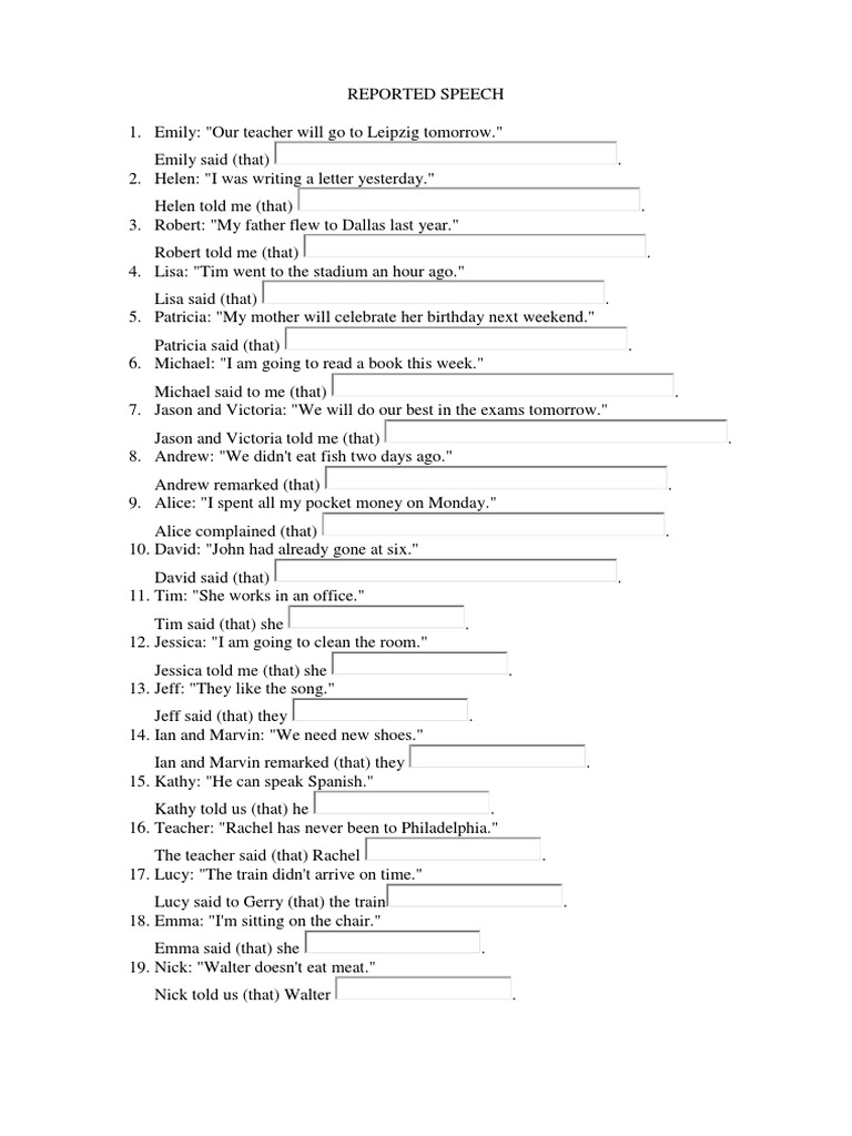 reported speech exercises mixed pdf