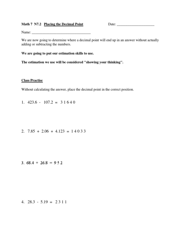 n72 2019 Notes On Placing The Decimal | PDF