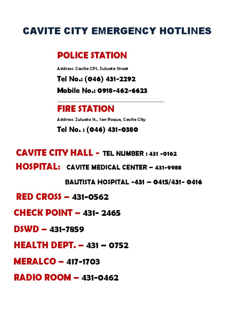 Cavite City Emergency Hotlines PDF