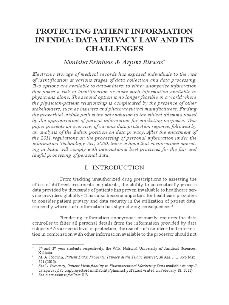 Patient Data Privacy Challenges in India | PDF | Personally ...