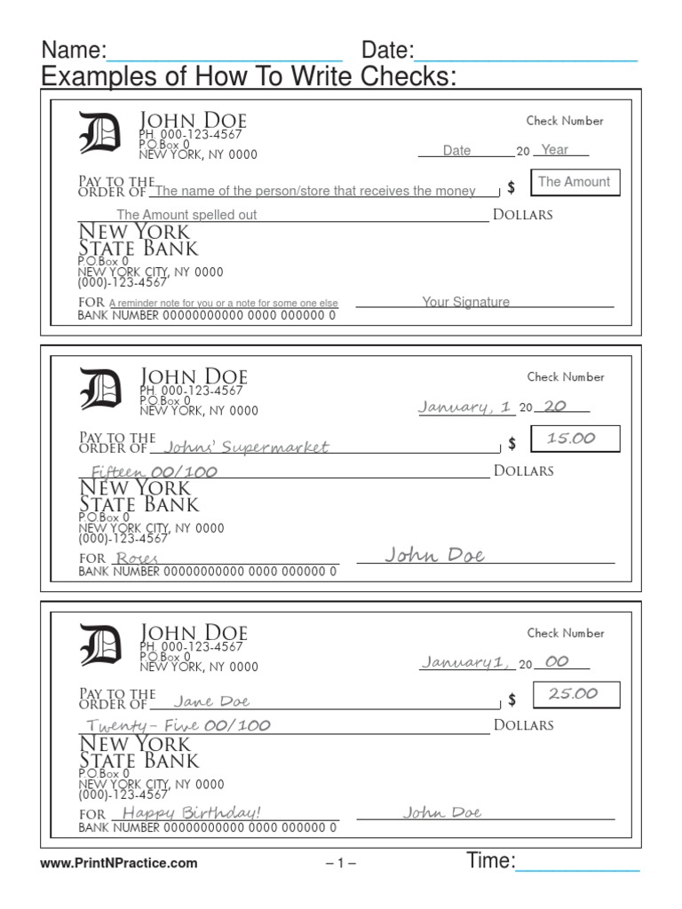 Check Writing Practice Examples | PDF | Retail Companies | Service ...