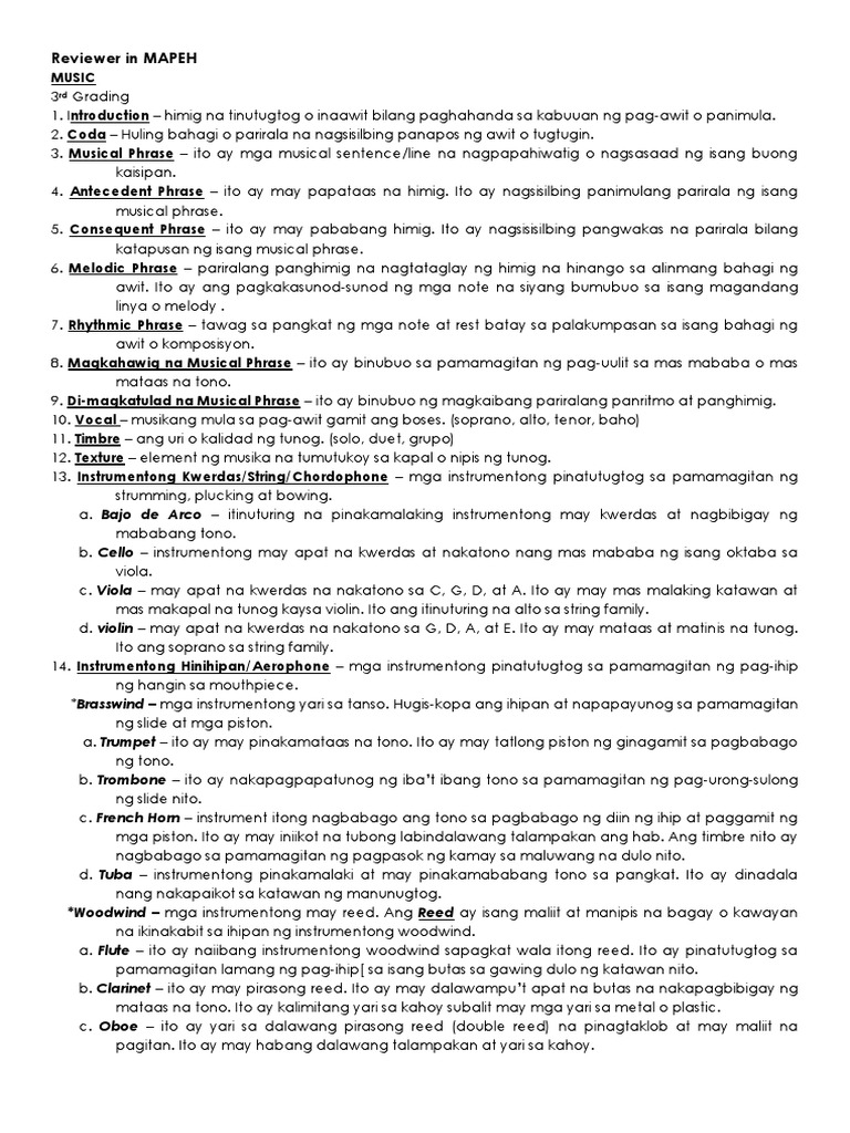 Reviewer in MAPEH - New | PDF