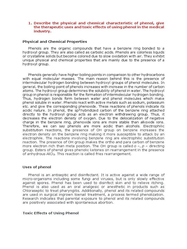 Describe The Physical and Chemical Characteristic of Phenol PDF