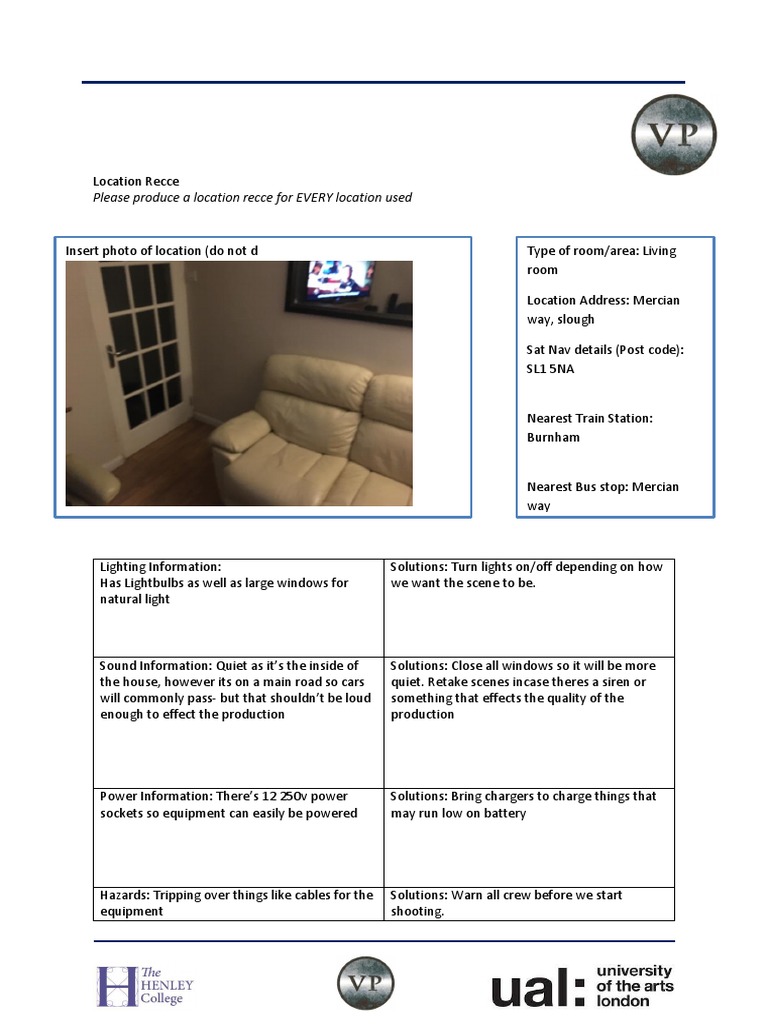Location Recce for Slough Living Room | PDF