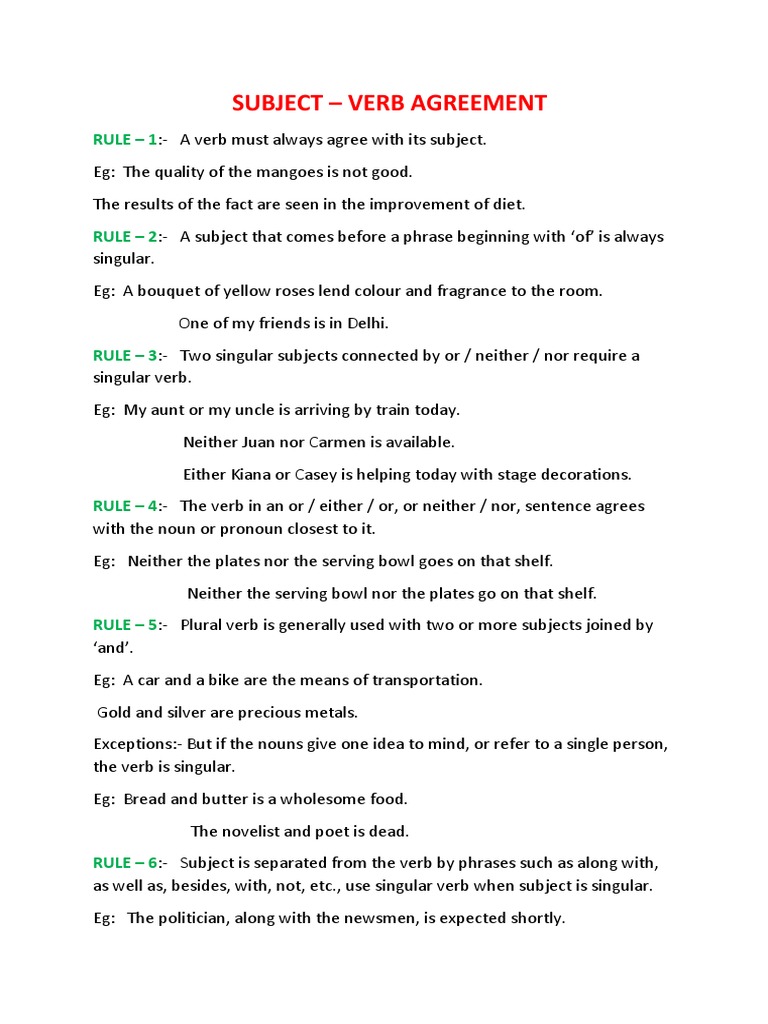 Subject Verb Agreement | PDF | Grammatical Number | Plural