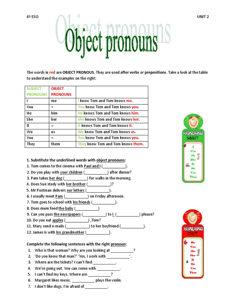 Object Pronouns Practice Exercises | PDF | Object (Grammar) | Pronoun