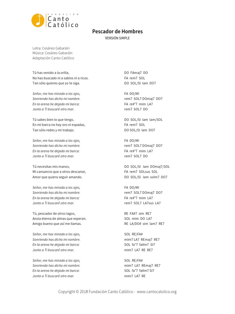 Pescador de Hombres - Letra y Acordes Versión Simple
