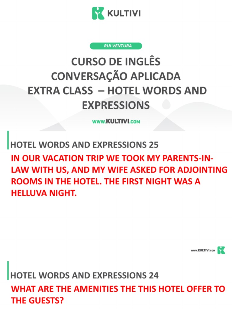 Hotel Vocabulary for English Learners | PDF | Hotel | Hotel And ...
