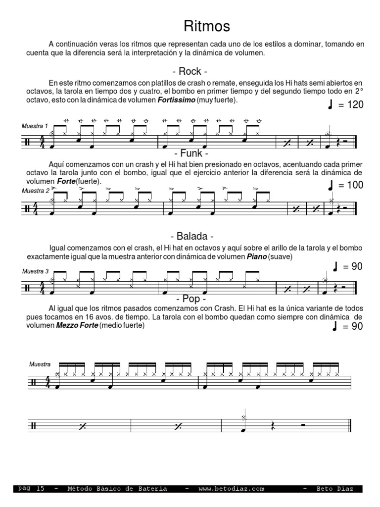 Ritmos Básicos de Batería: Rock, Funk y Pop | PDF | Ritmo | Formas ...