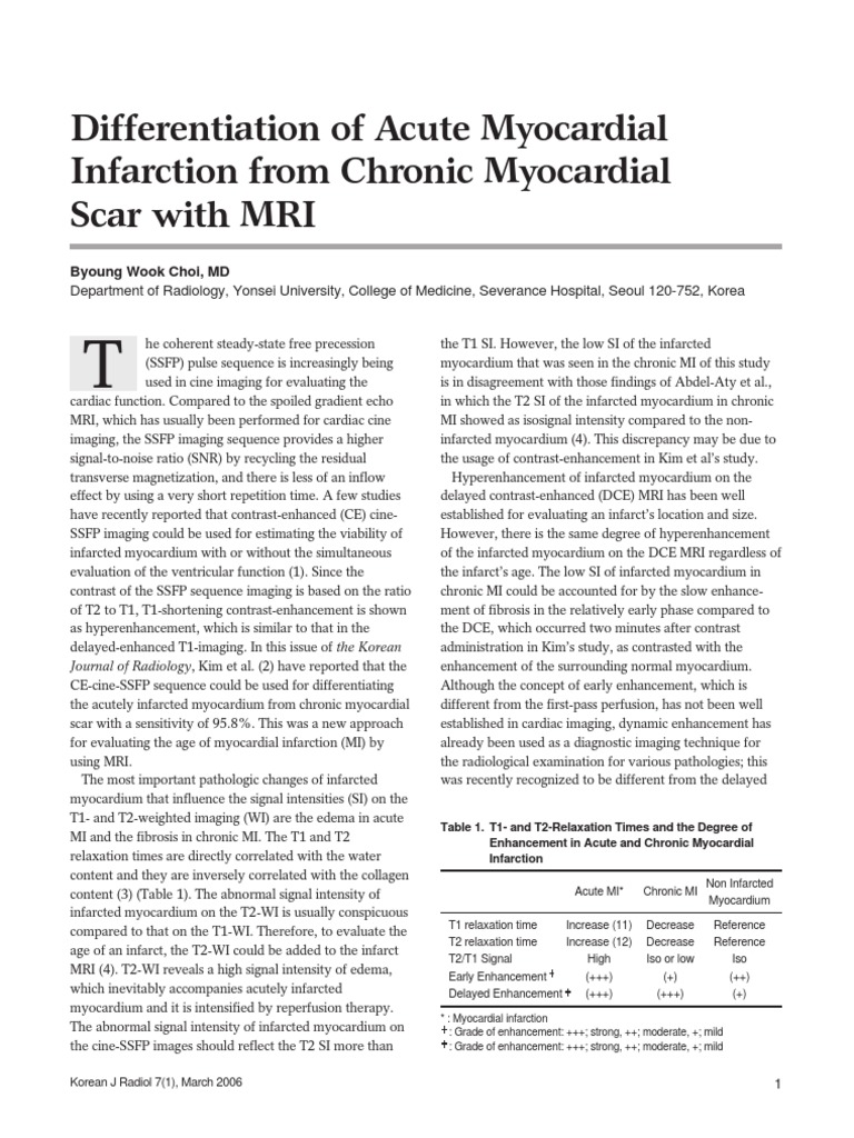 MRI Differentiation of Myocardial Infarction | PDF | Magnetic Resonance ...