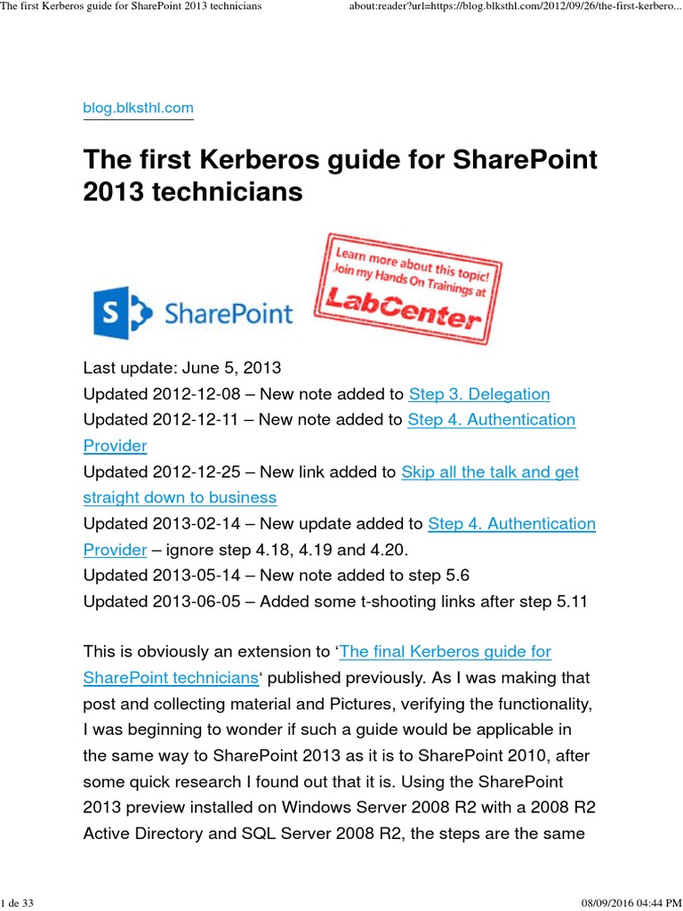 Kerberos Guide for SharePoint 2013 | PDF | Domain Name System | Share Point