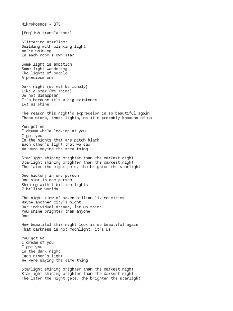 Bts Mikrokosmos Lyrics Eng Trans Pdf