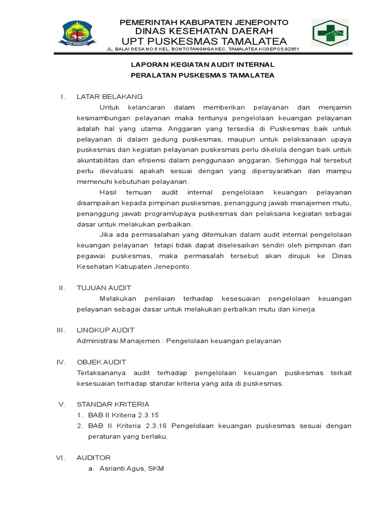 Laporan Hasil Audit Internal Keuangan