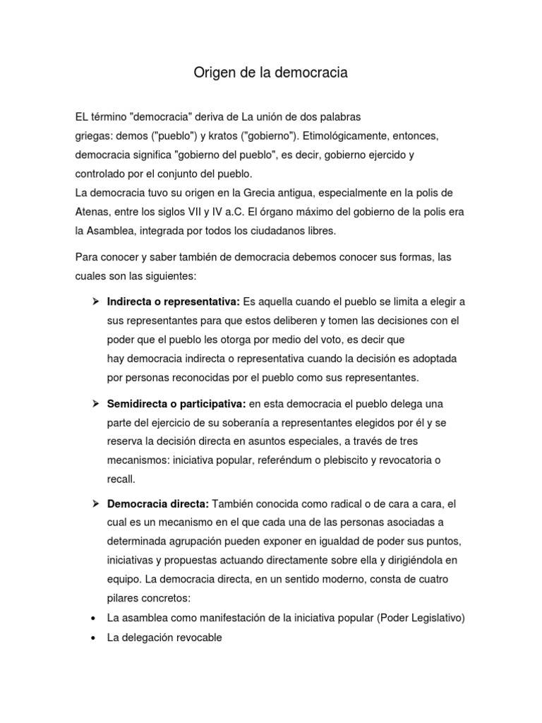 Origen de La Democracia | PDF | Democracia | Ideologías políticas