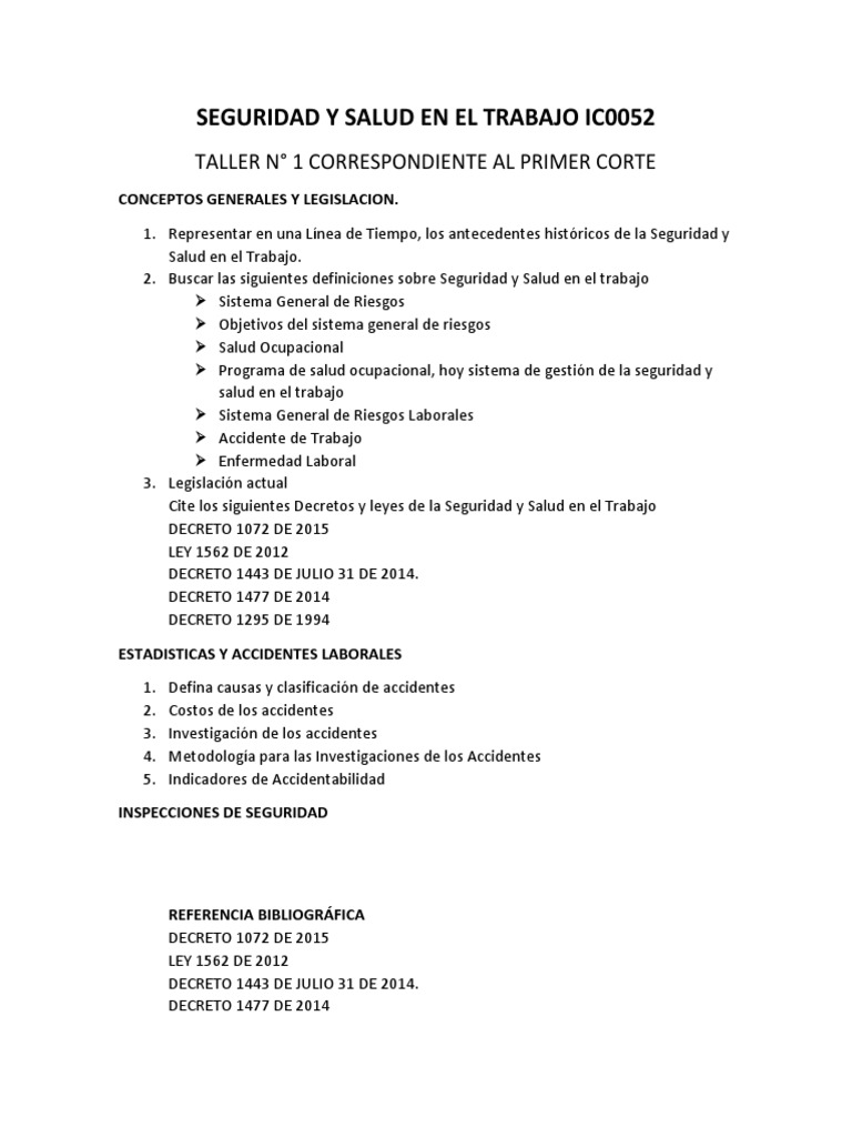 Taller #1 Seguridad y Salud en El Trabajo Ic0052 | PDF | Relaciones ...