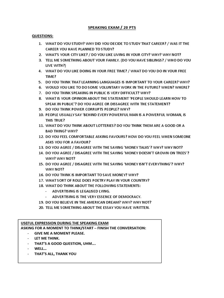 Speaking Questions Primer Speaking PDF