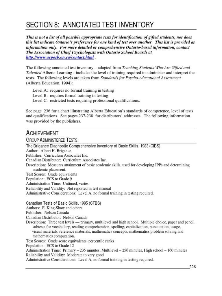 Canadian Standardized Tests and Scores Test (Assessment