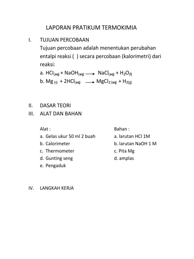 Laporan Praktikum Termokimia | PDF