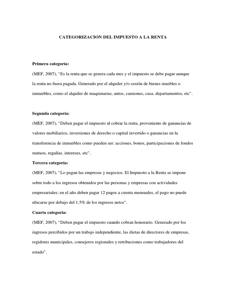 Categorías del Impuesto a la Renta | PDF | Impuesto sobre la renta ...