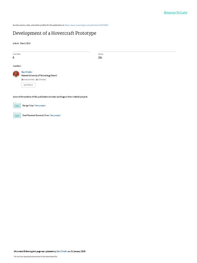 Development Of A Hovercraft Prototype Pdf Vehicles Lift Force