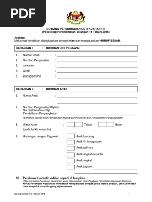 12 Agc Permohonan Cuti Kuarantin Borang Kemas Kini Feb 2018 Pdf