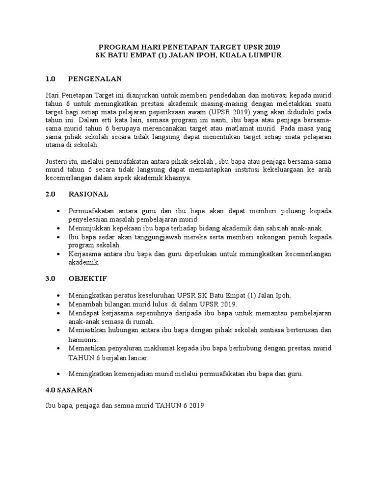 Laporan Program Hari Penetapan Target Upsr 2019 Pdf