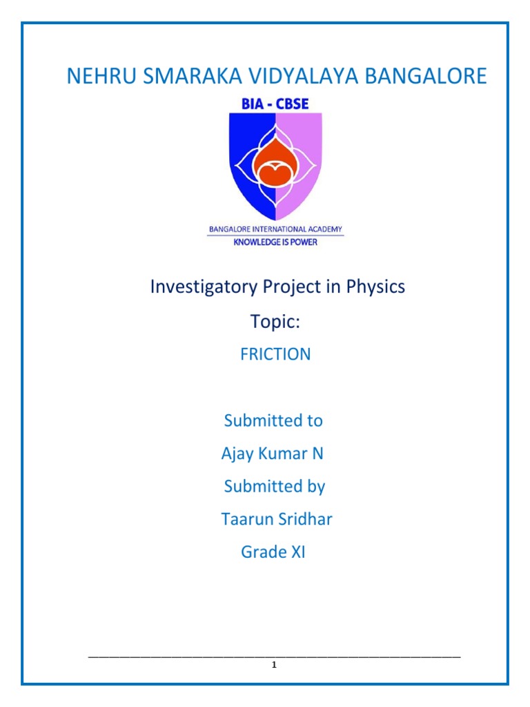 Class 12 CBSE Physics Investigatory Project On Friction | PDF ...
