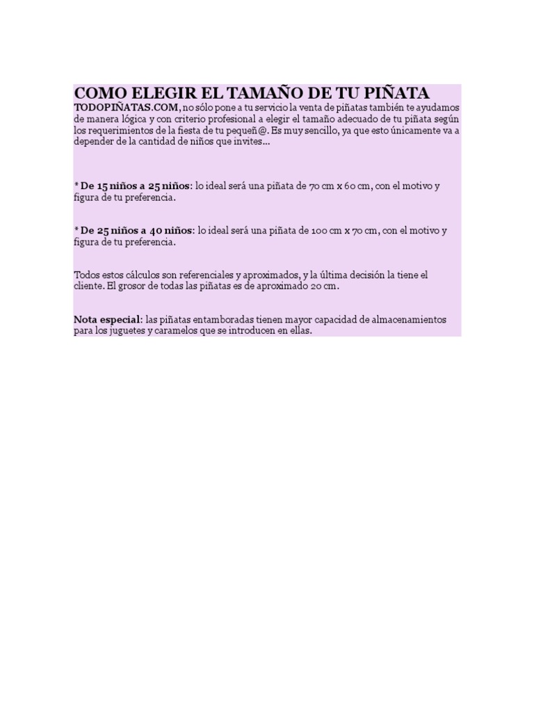 Como Elegir El Tamaño de Tu Piñata | PDF