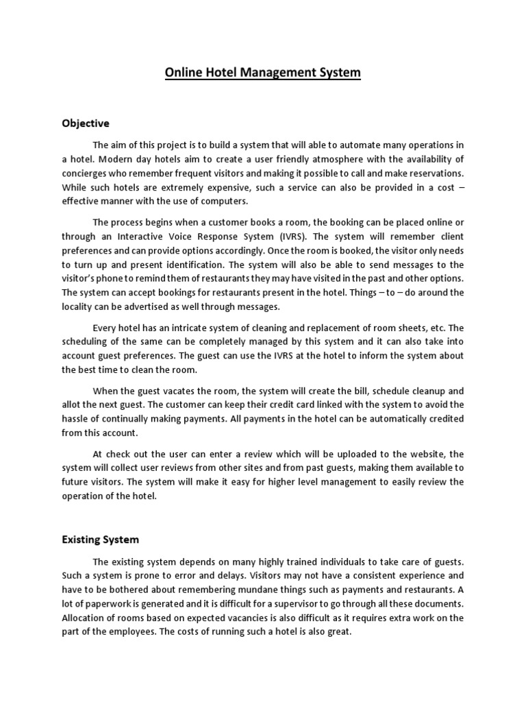 Online hotel management system abstract pdf interactive voice
