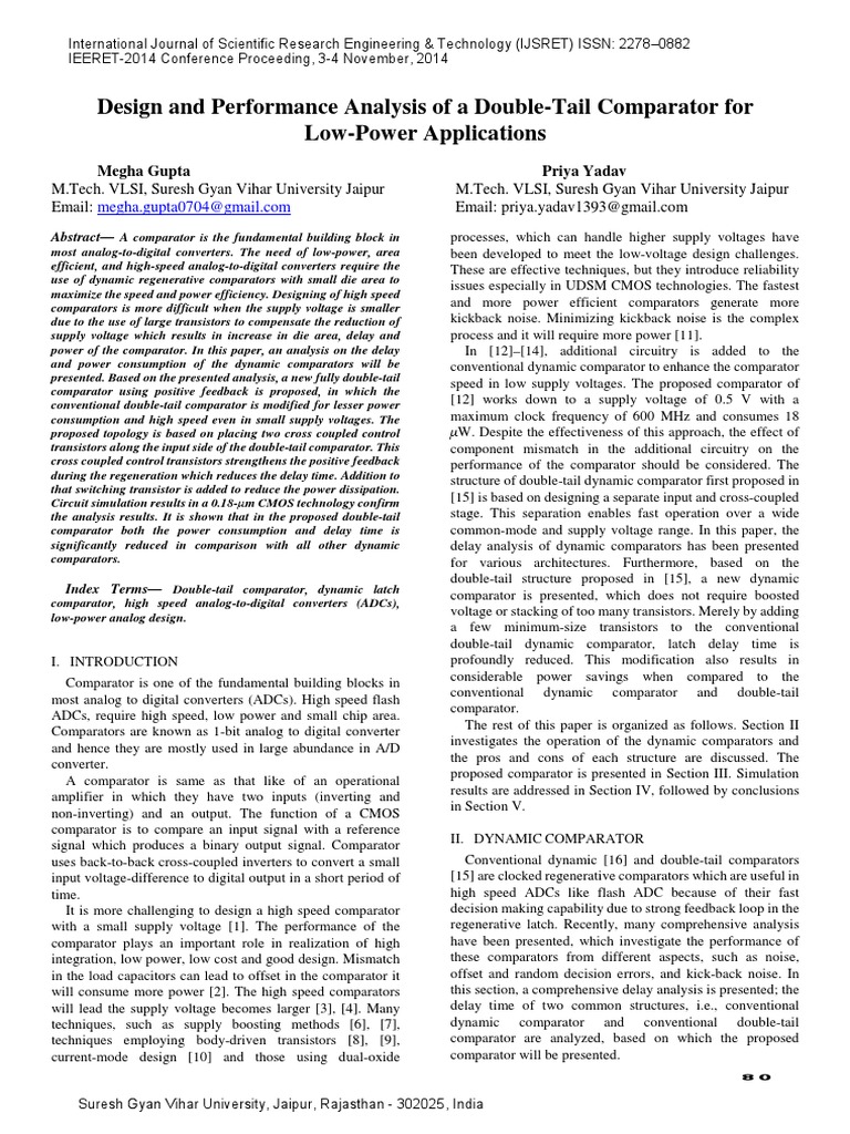 Double-Tail Comparator for Low Power | PDF | Analog To Digital ...