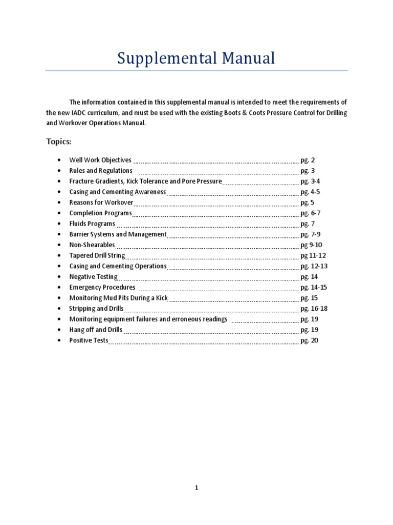 IADC Well Control Supplemental Manual | PDF | Casing (Borehole) | Oil Well