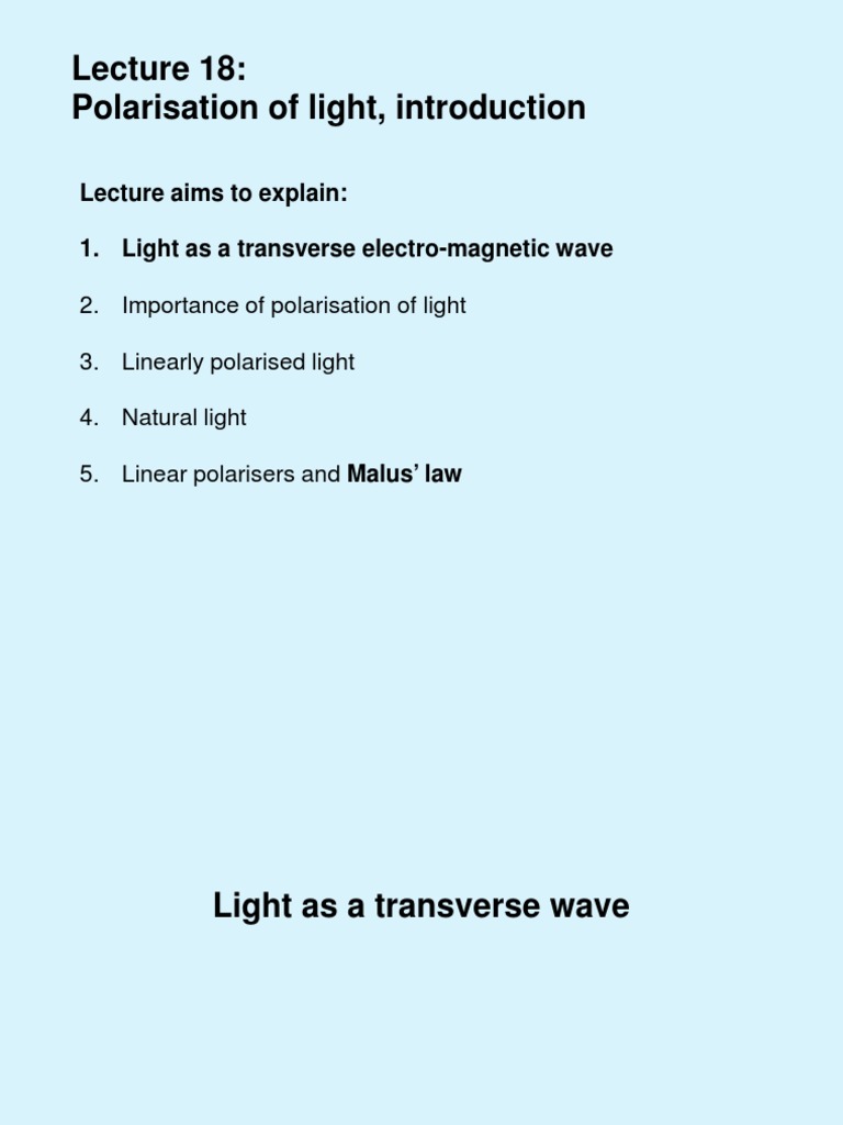 Lecture18 Polarisation of Light Introduction | PDF | Polarization ...