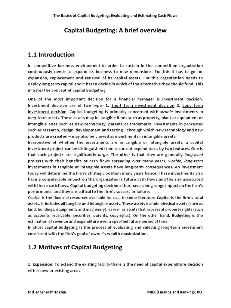 Capital Budgeting: A Brief Overview | PDF | Internal Rate Of Return ...