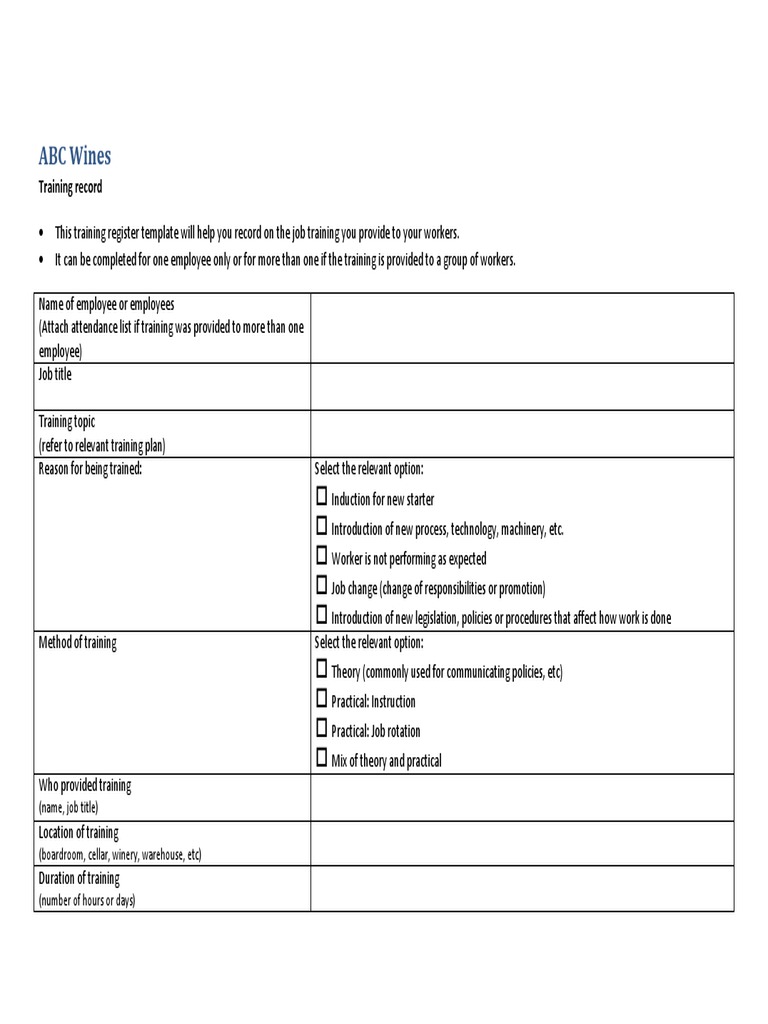 Training Record Template for Employees | PDF