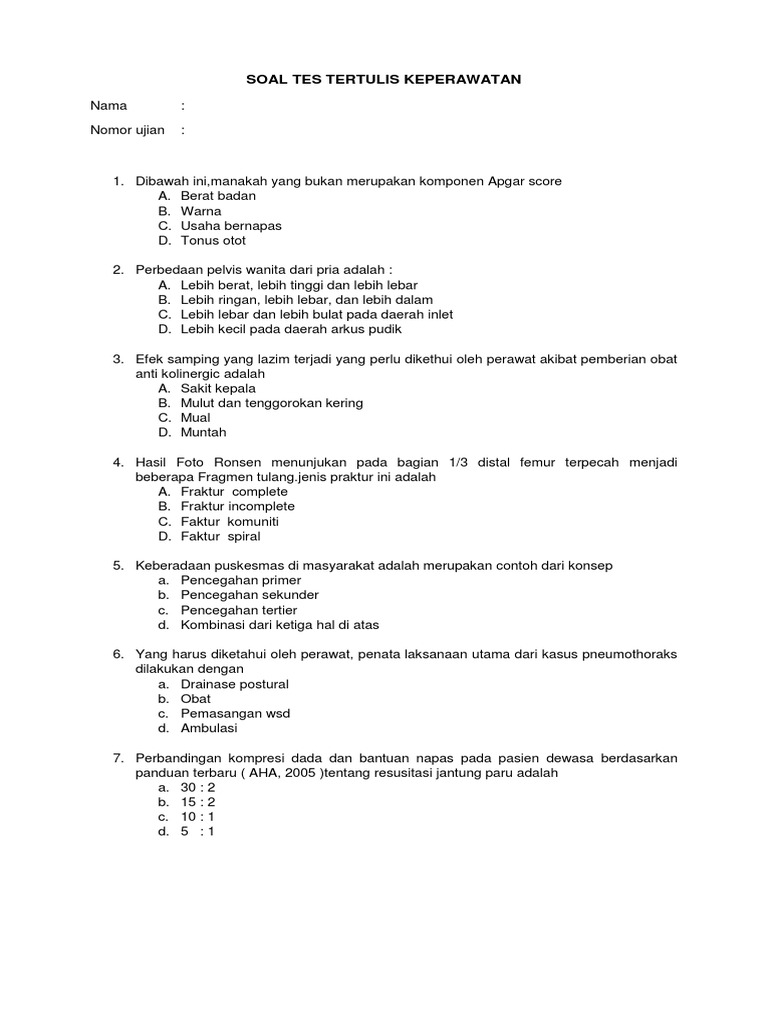 Soal Tes Tertulis Keperawatan