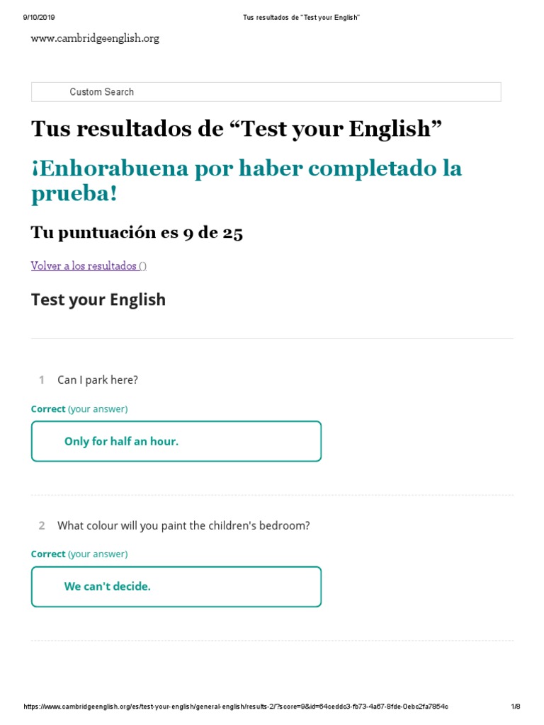 Tus Resultados de "Test Your English": ¡Enhorabuena Por Haber ...