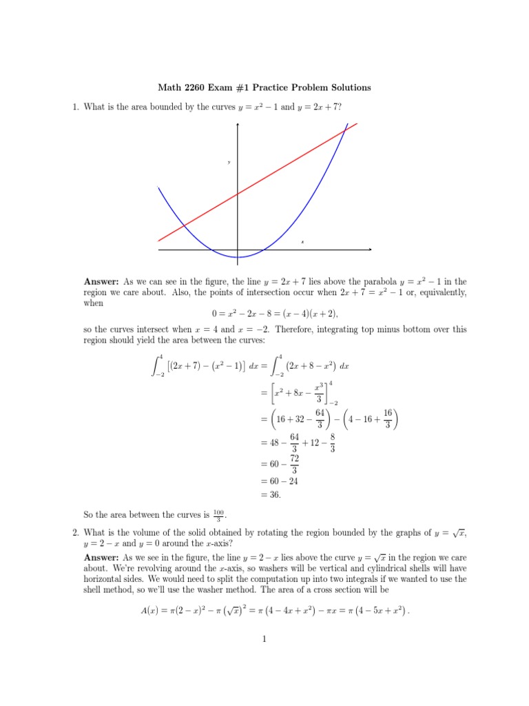 Exam 1 Practice Solutions | PDF | Area | Integral