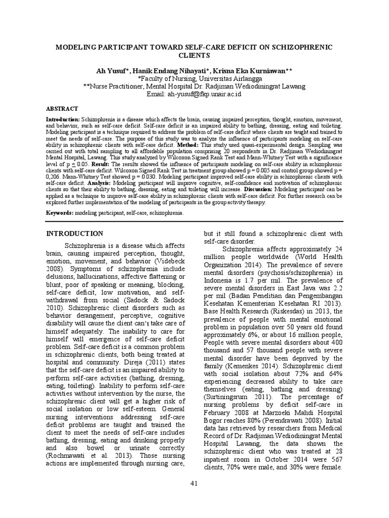 Enhancing Self-Care in Schizophrenia | PDF | Schizophrenia | Mental ...