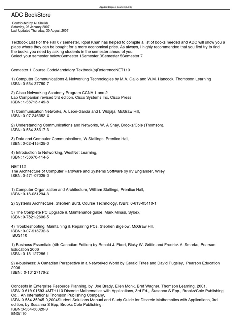 Fall 2007 Textbook List for ADC | PDF | Textbook | Project Management