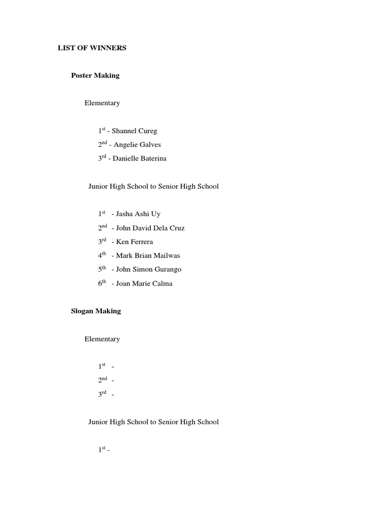 List of Winners | PDF