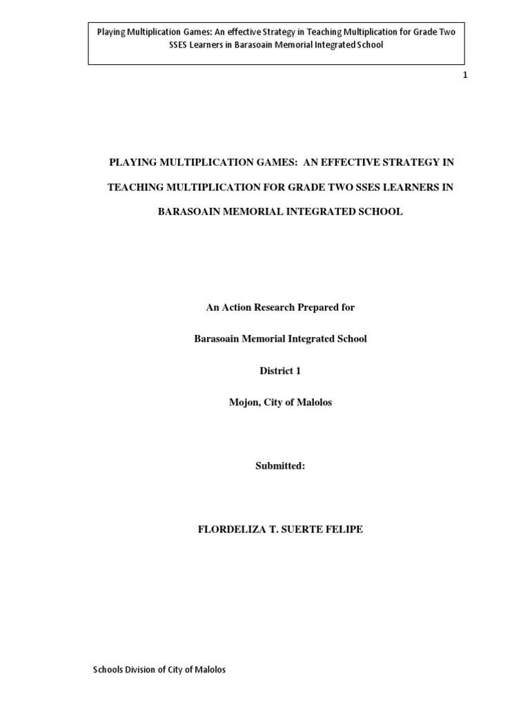 Using Games In Teaching Multiplication Pdf Learning Experiment