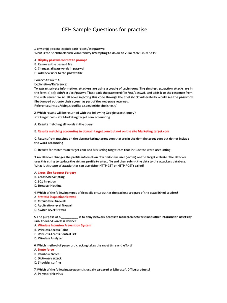 CEH Sample Questions For Practise PDF Port Networking